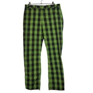 Adidas Green & Black Square Plaid Straight Leg Golf Pants 30 X 32